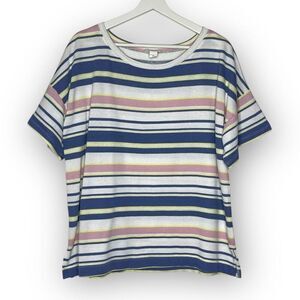 Loft Lounge Outlet Striped Short Sleeve Top Blouse White Pink Blue Women Size XL